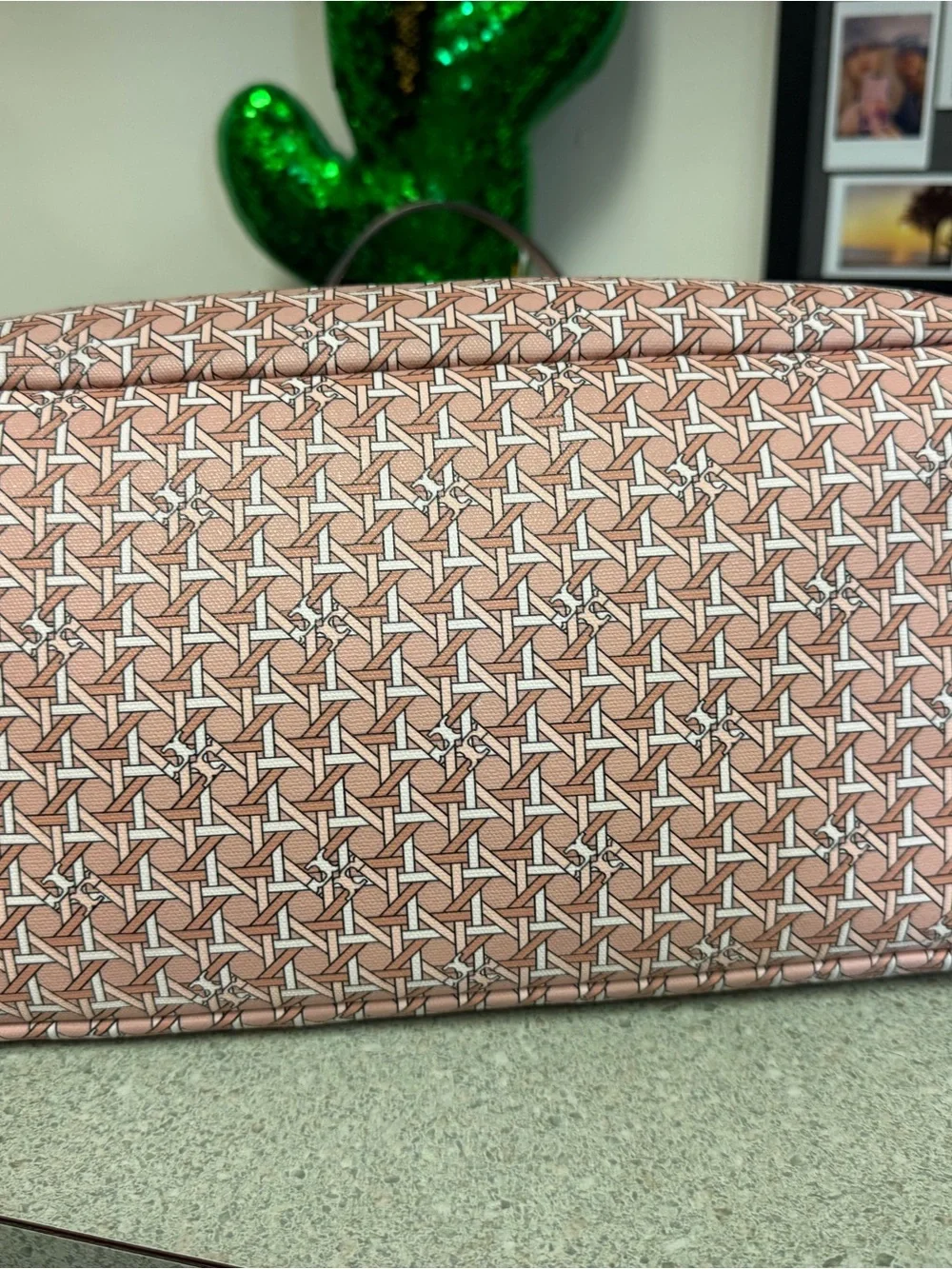 Vintage Tory Burch Ever-Ready Coated Canvas Tote In Winter Peach/Pink